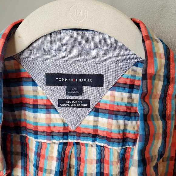 Tommy Hilfiger Shirt Men's Size L Multicolor Plaid s/s Seersucker Coastal Preppy - Picture 4 of 9